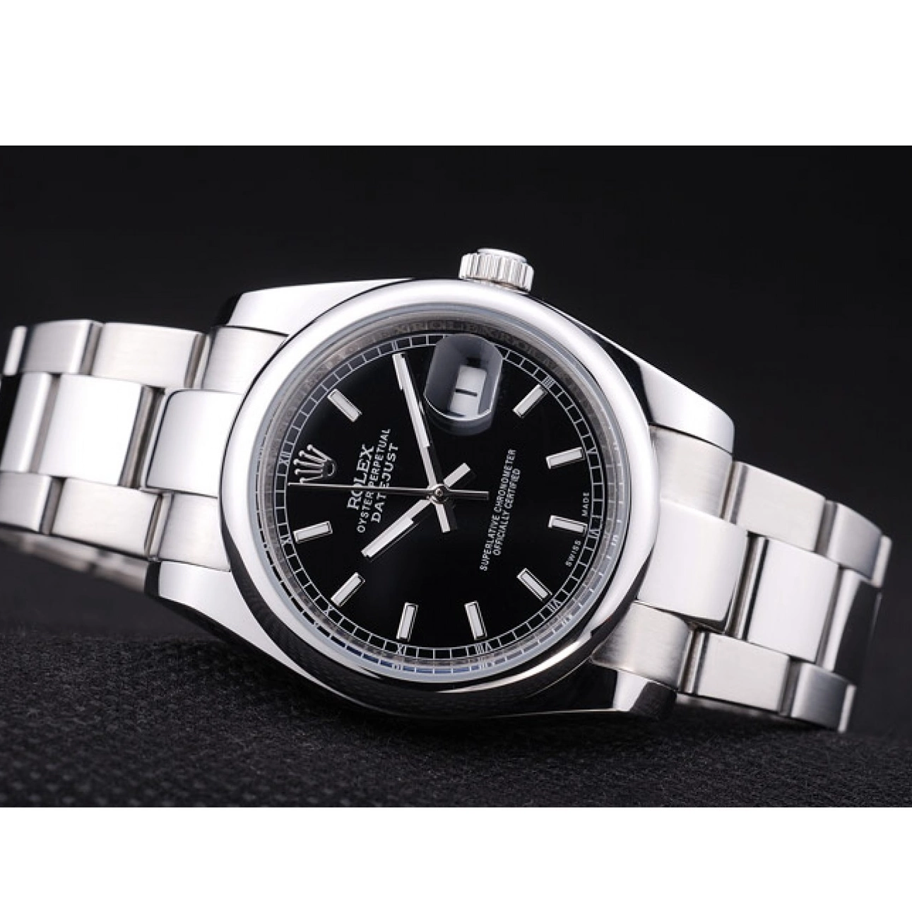 Rolex aaa copy Polished Black Dial 7467 Silver Datejust Bezel Rolex 0522